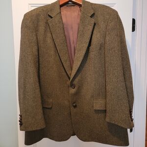 Brooks Brothers 1818 Madison Lambswool Blazer Men's 46L Wool Herringbone Brown